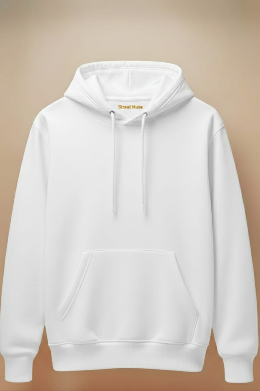 Premium 5-Thread Fleece Hoodie –White |Unisex | Designed for Everyone