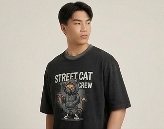 Men’s “Cat Crew” Graphic Printed T-Shirt – Premium Cotton | Regular & Oversized Fit