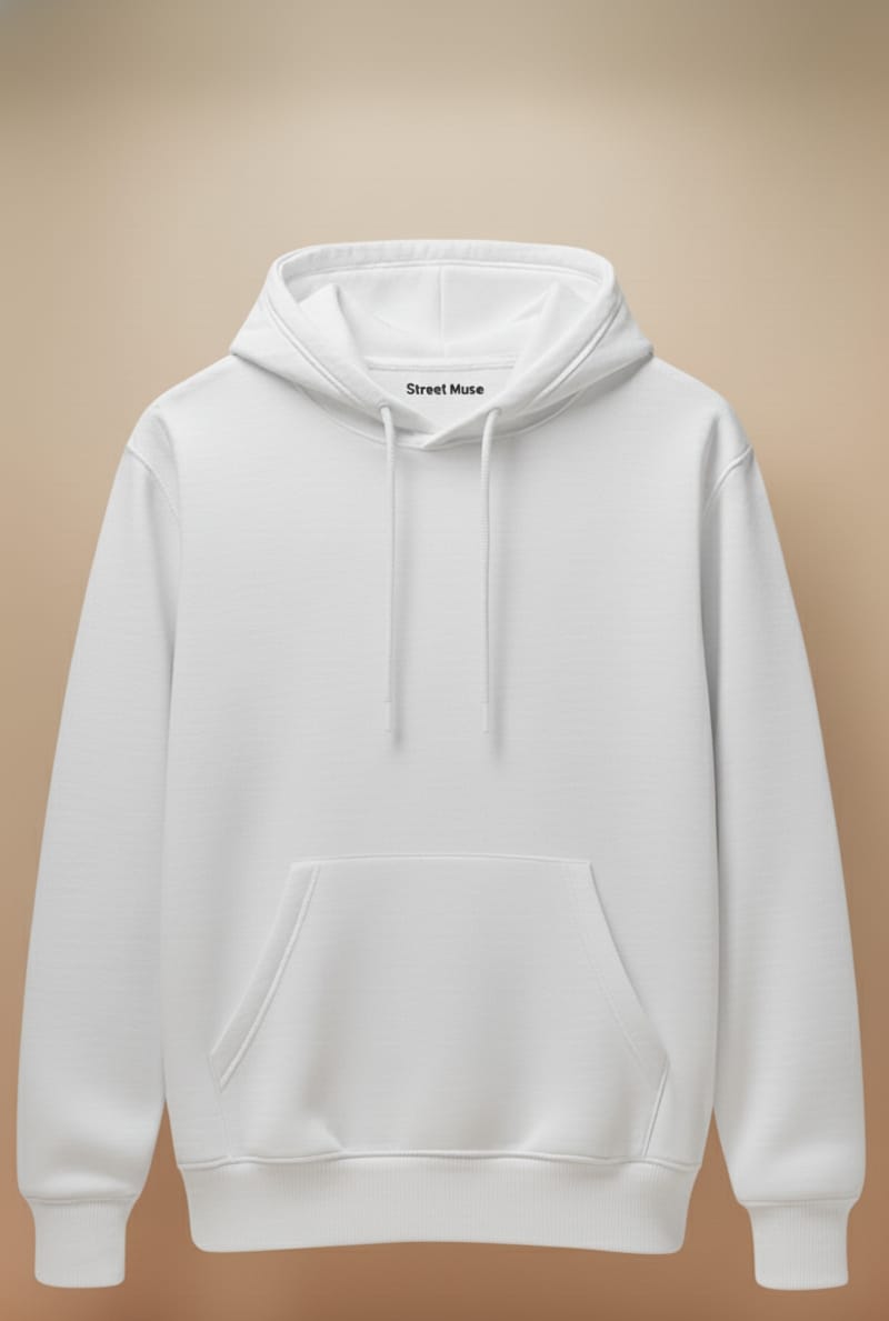 Premium 5-Thread Fleece Hoodie –White